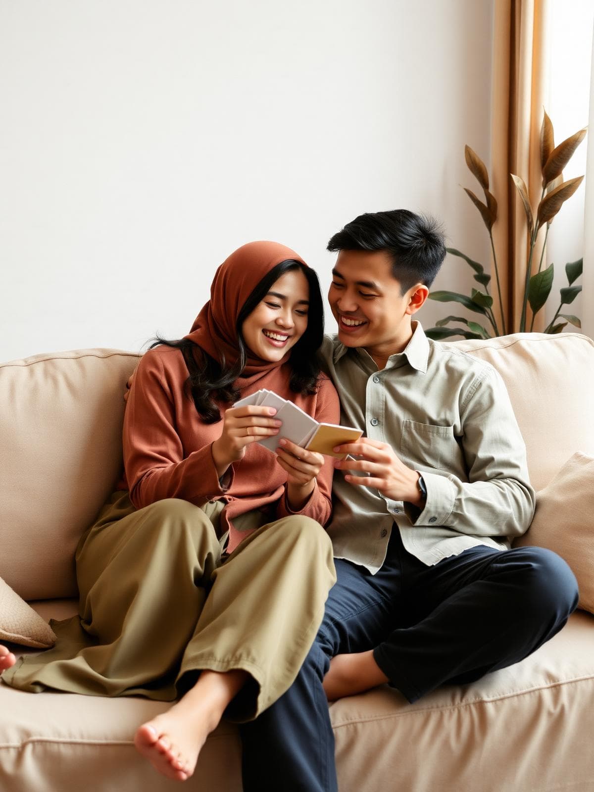 Pasangan bermain SiMakna di ruang tamu